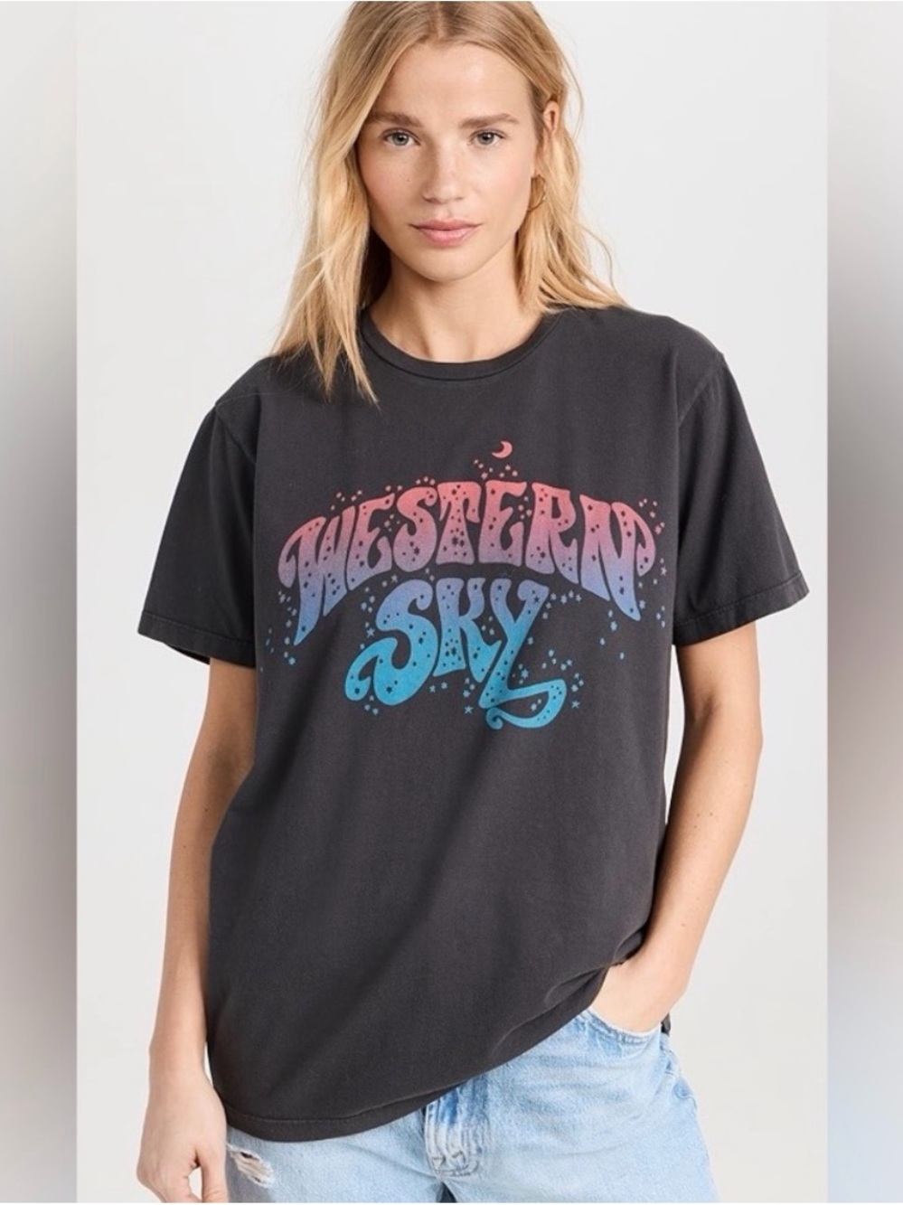 MOTHER Denim Western Sky Graphic Tee - Dark gray/Black with Pink & Blue Print